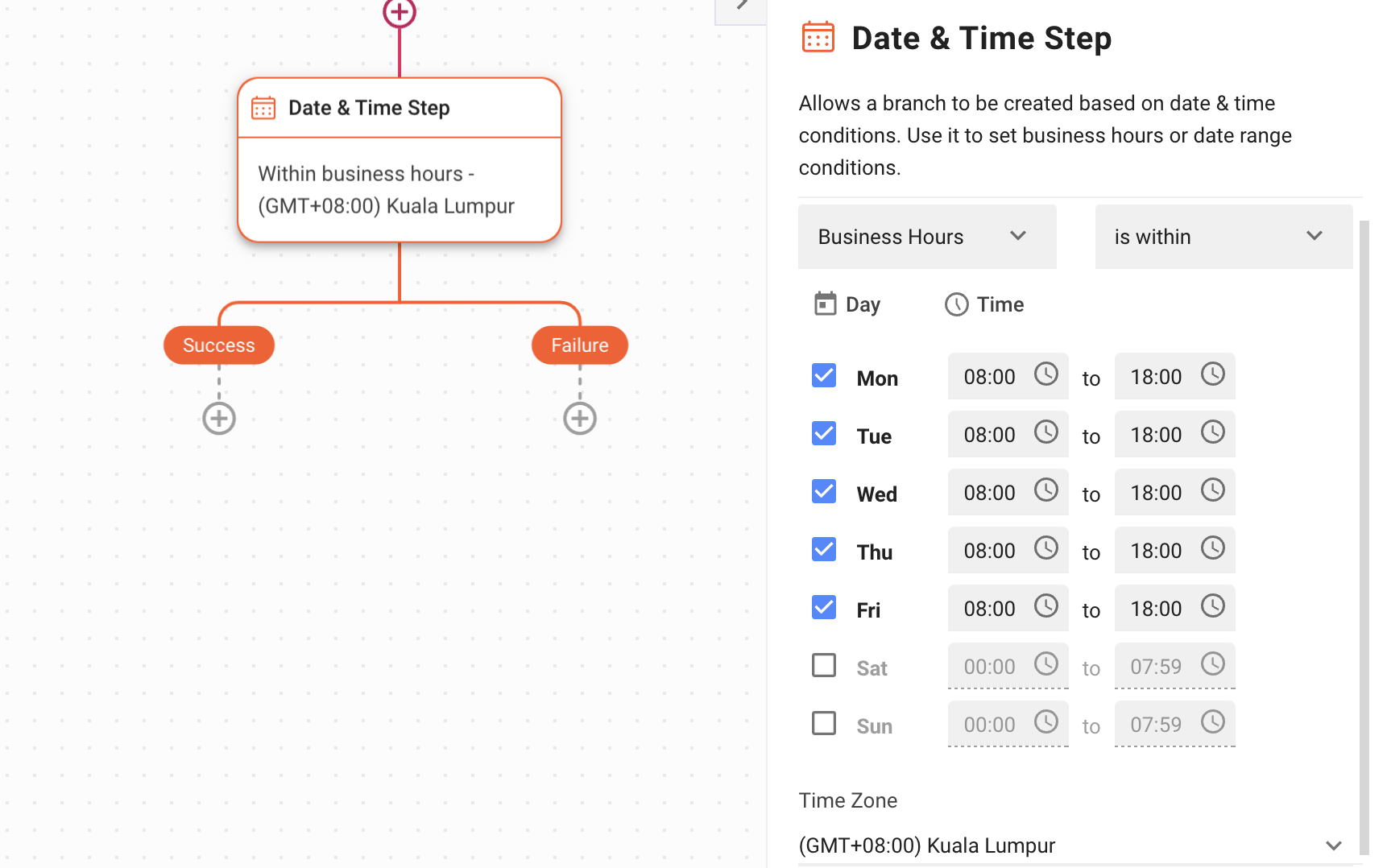 example of how to configure the Date and Time Step