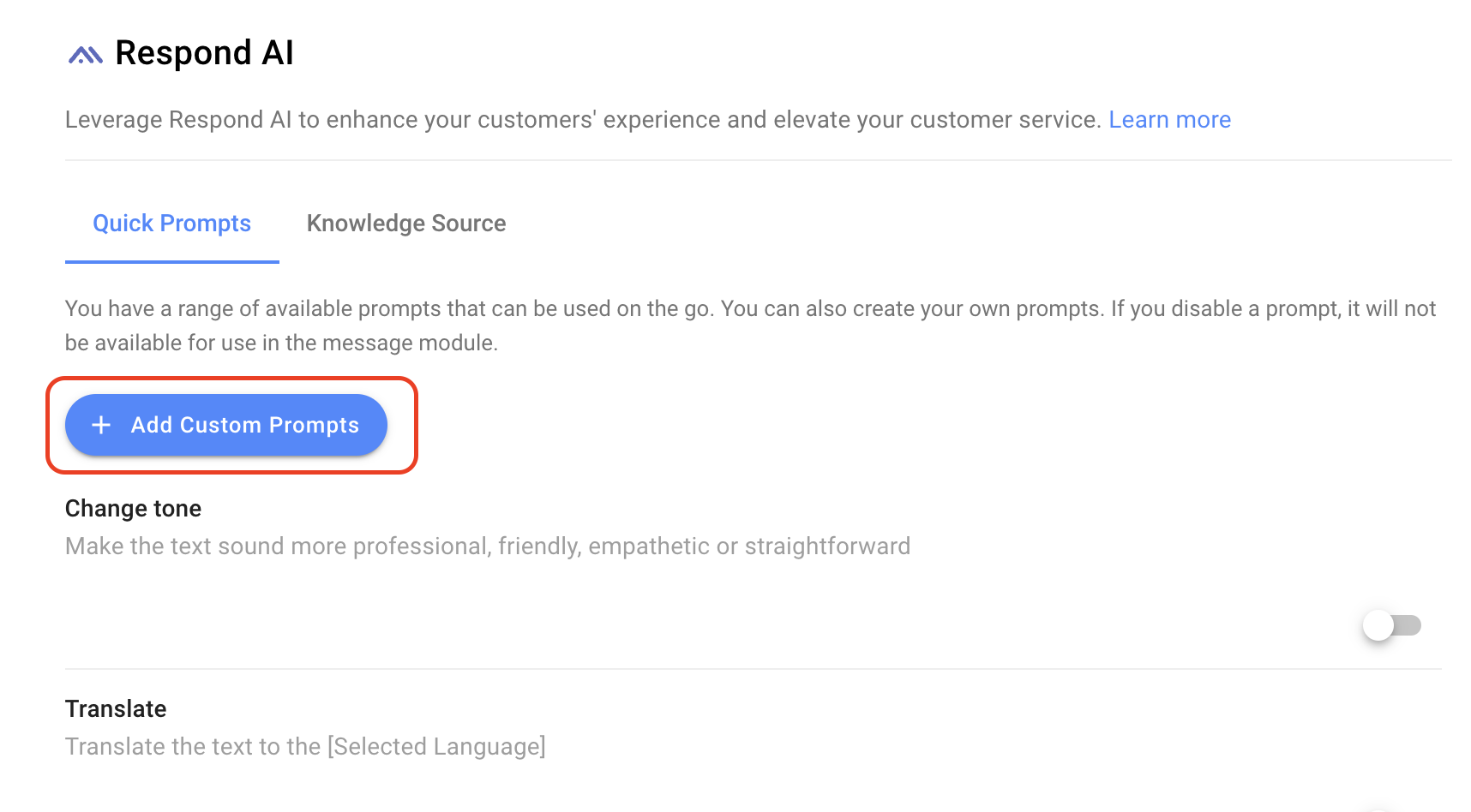 Adding custom prompts