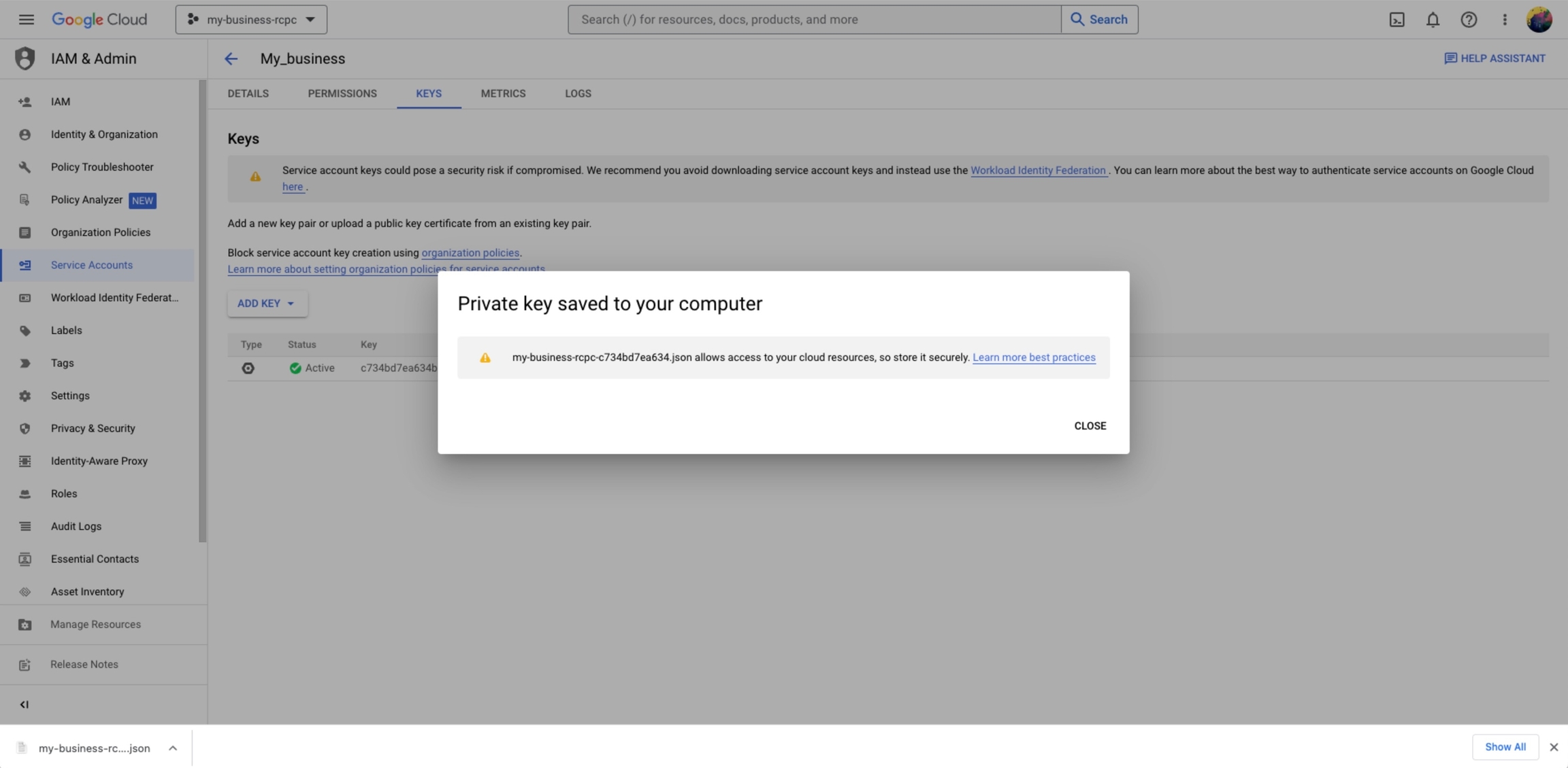 screenshot showing where the JSON file will be automatically downloaded