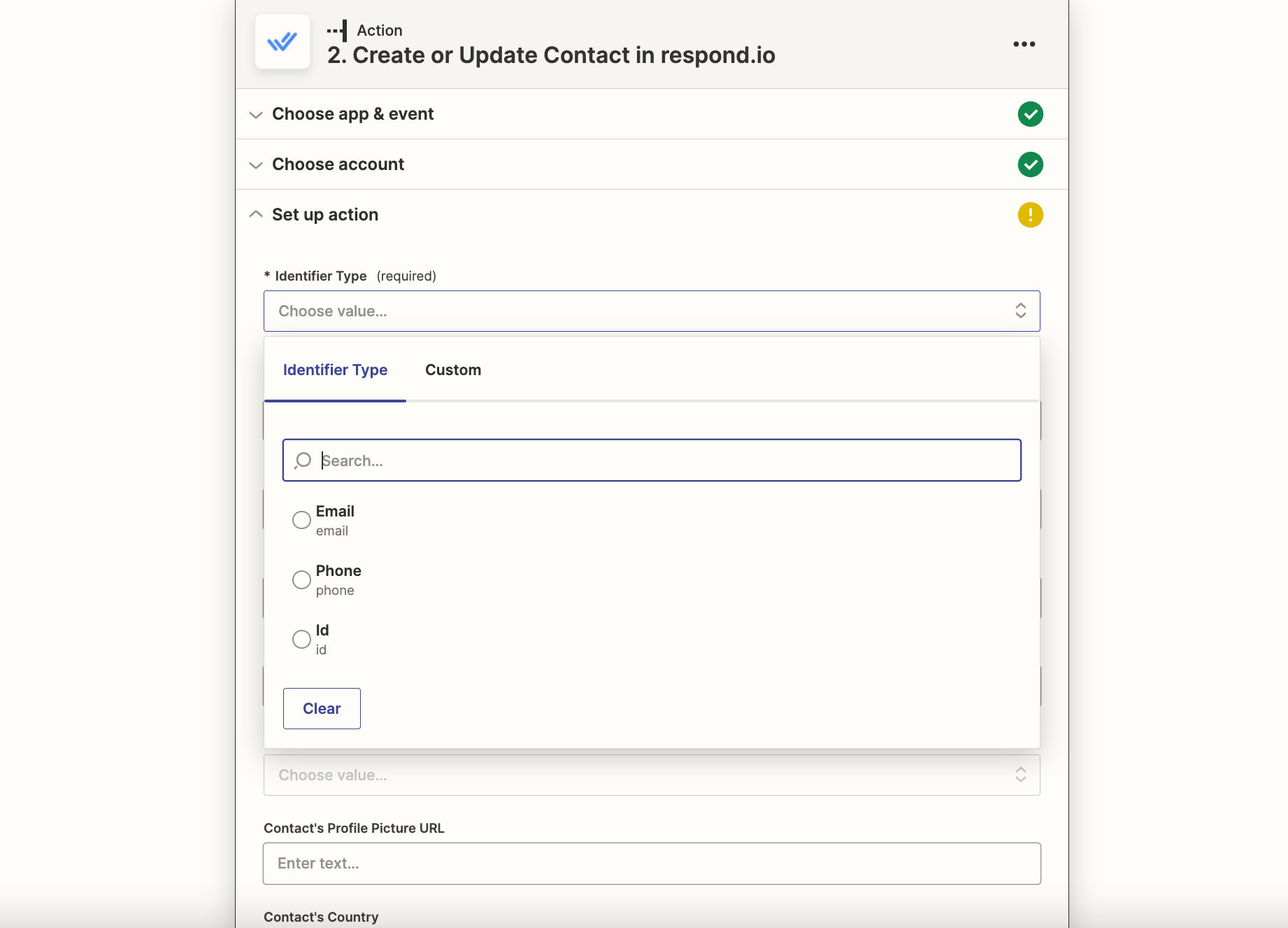 Respond.io action configuration