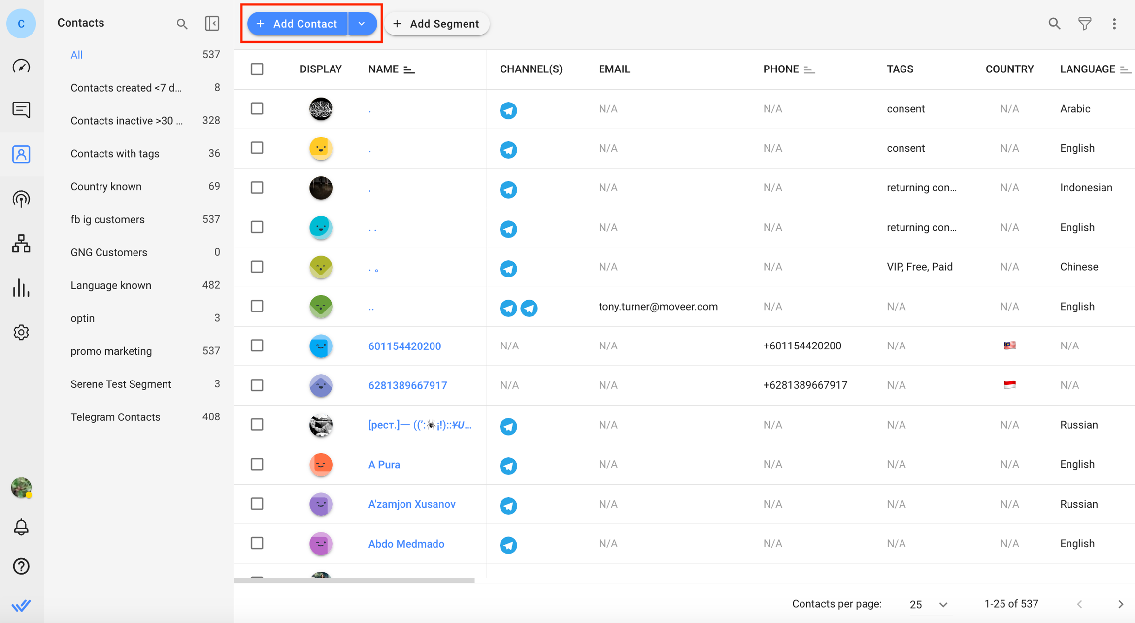 Contacts Menu - Add Contacts