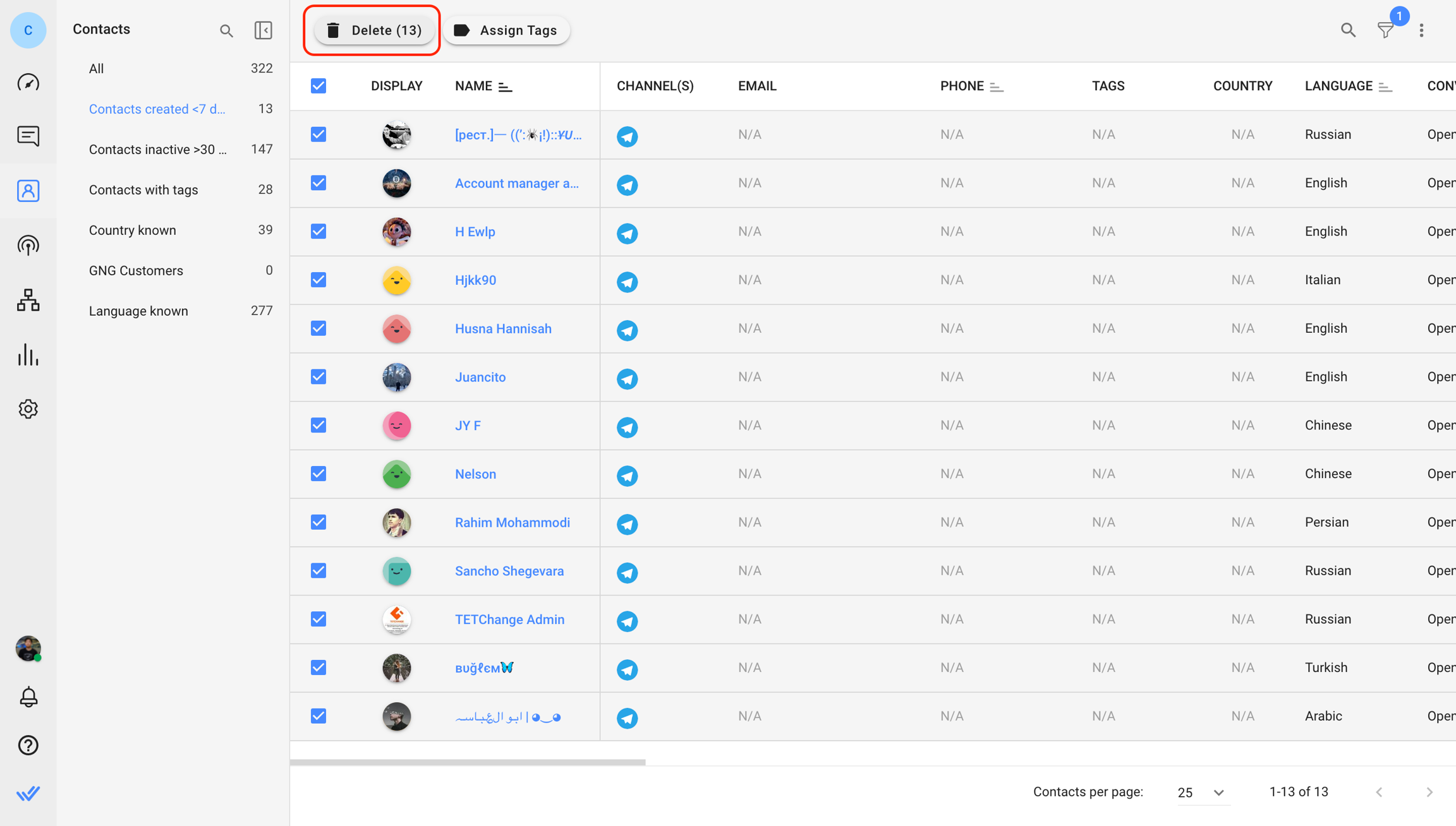 Delete multiple Contacts