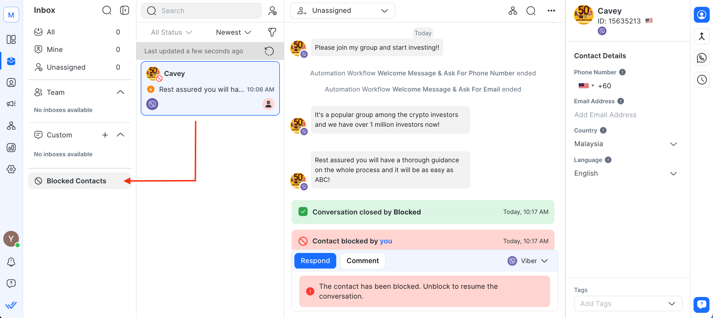 Conversation closed and blocked