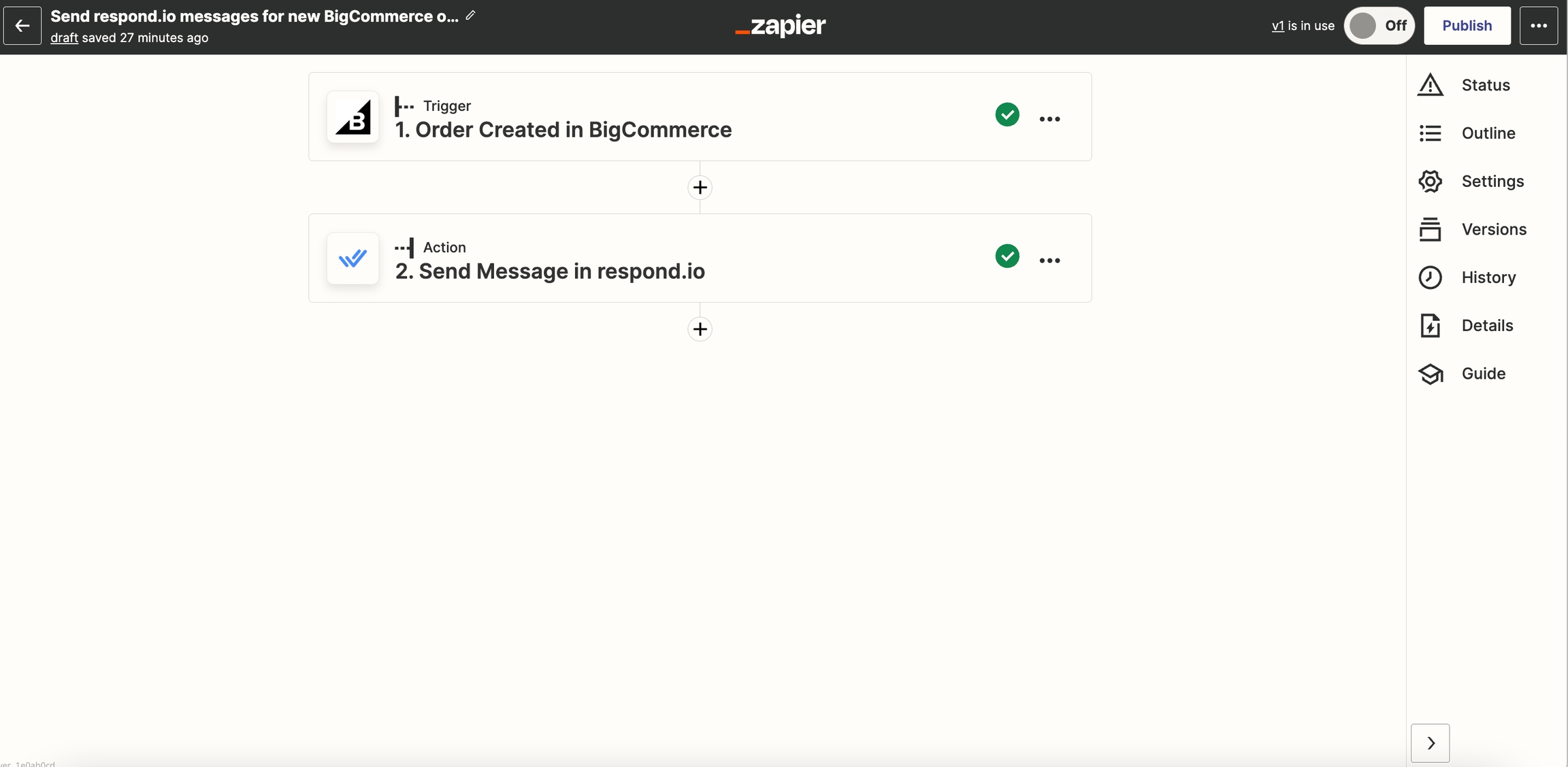 screenshot of Zapier template to send messages for new orders
