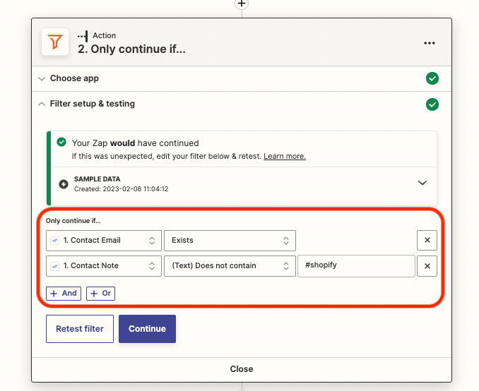 Shopify filter action