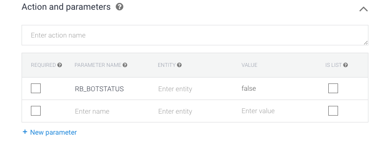 screenshot showing the bot off dialogflow parameter