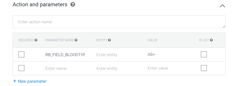 screenshot showing how to use dialogflow parameters to set a custom field