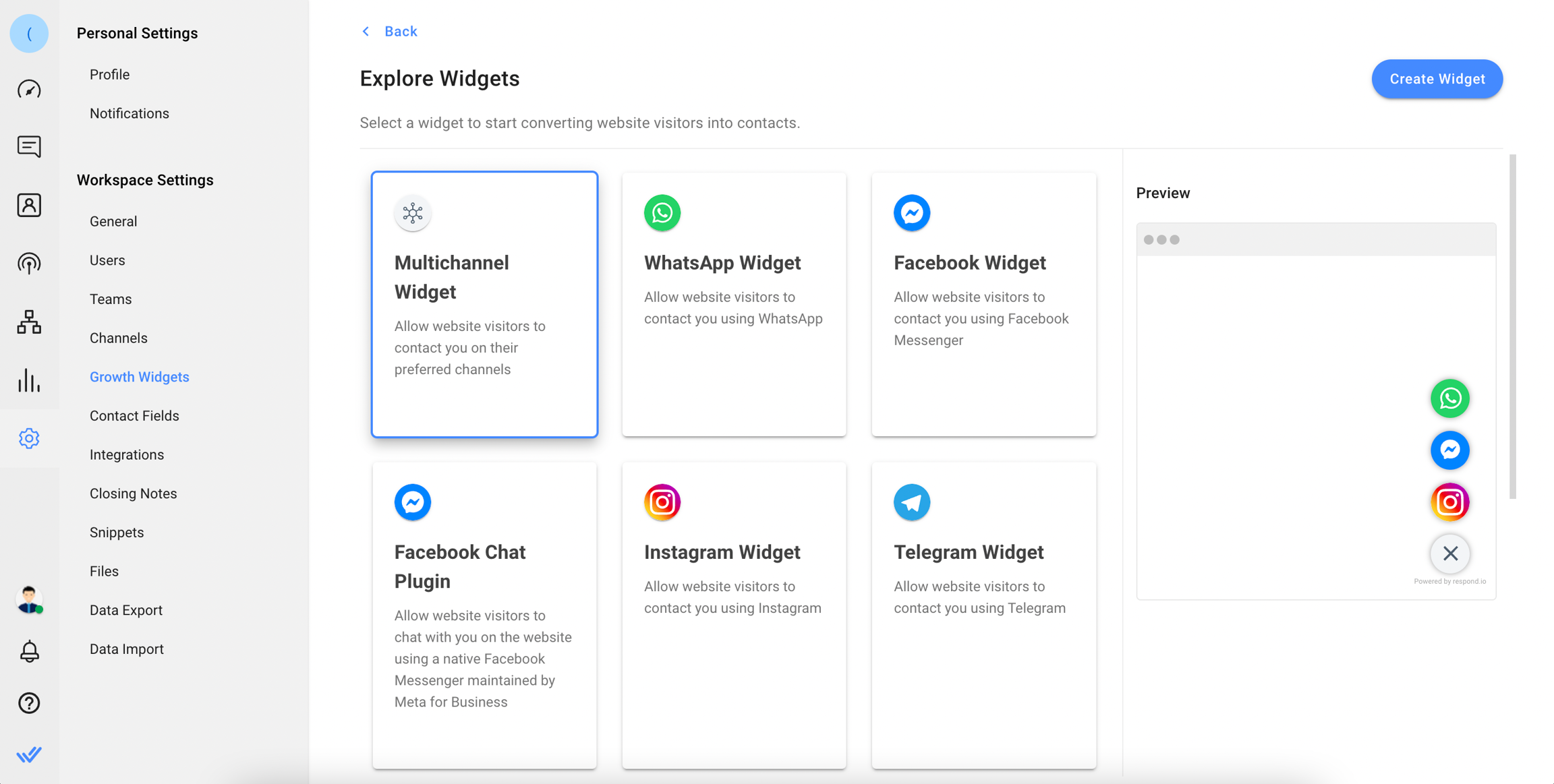 screenshot of how to create a widget for a channel
