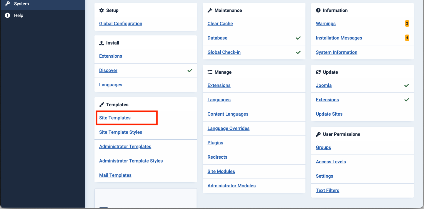 joomla find current site template