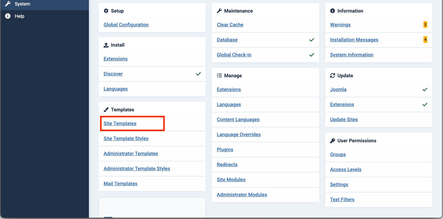 joomla find current site template